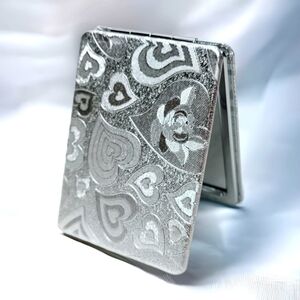 Silver Hearts Compact Double Sided Makeup Mirror